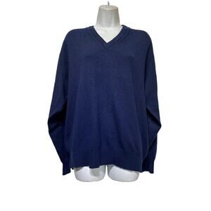 balenciaga 100% cashmere v-neck navy blue pullover sweater Size L DAMAGED